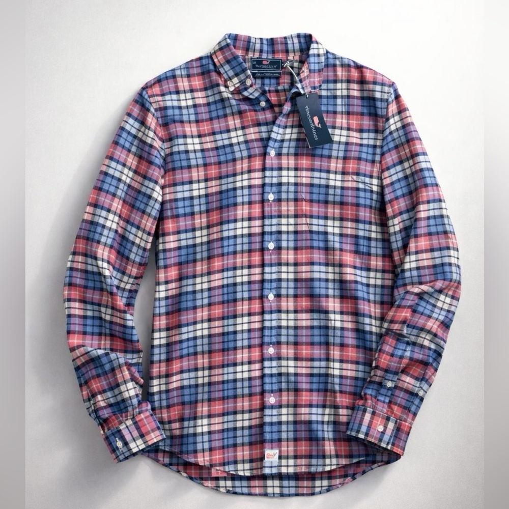 NWT Vineyard Vines Murray Blue and Pink Plaid Button-Down Shirt
